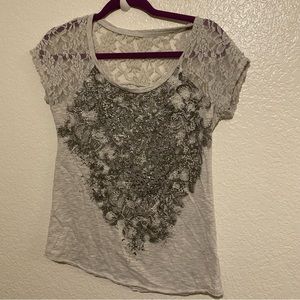 Maurices Lace and Rhinestone Gray women’s top